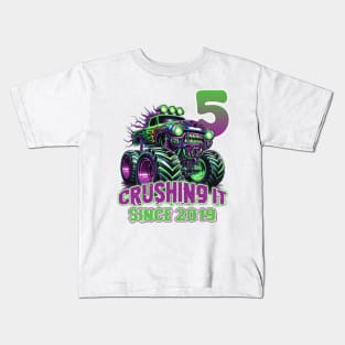 Monster Truck Birthday Tee 5th Birthday Boy Gift Awesome Since 2019 Tee Custom Monster Truck Tee Kids T-Shirt